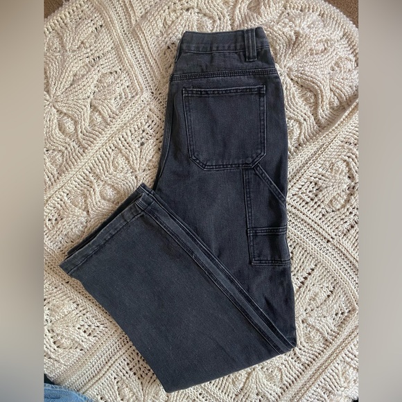 John Galt high waist straight / wide leg CARGO style black jeans - Picture 2 of 4